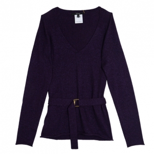 Pre Owned Gucci Metallic Purple Cashmere Sweater S 