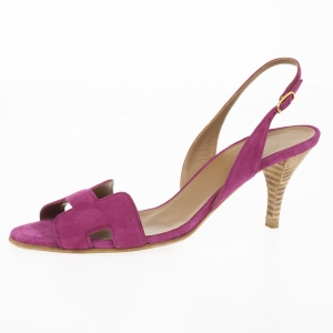 Pre Owned Hermes Pink Suede Night Slingback Sandals Size 37.5