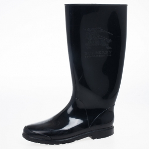 Pre Owned Burberry Black Equestrian Knight Rain Boots Size 38