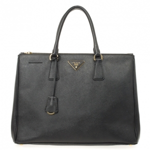 Pre Owned Prada Saffiano Black Lux Double-Zip Tote