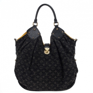 Pre Owned Louis Vuitton Black Denim Monogram Mahina Hobo L