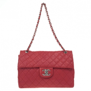 Pre Owned Chanel Red Caviar Classic Jumbo Flap Bag