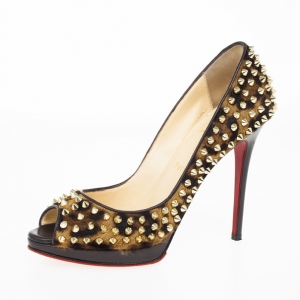 Pre Owned Christian Louboutin Leopard Pony Hair Yolanda Spikes Peep Toe Pumps Size 39