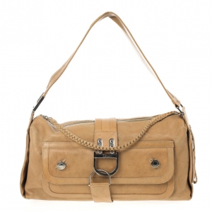 Pre Owned Dior Beige Leather Flight Large East/West Bag