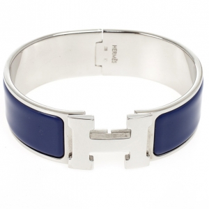 Pre Owned Hermes Clic Clac H Prune Enamel Wide Bracelet GM 18.5 CM