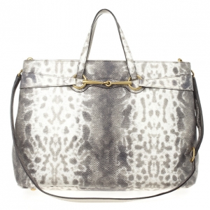 Pre Owned Gucci Karung Printed Leather Bright Bit Medium Tote
