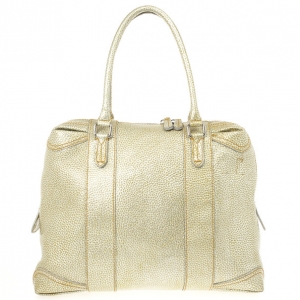 Pre Owned Fendi Gold Metallic Leather ‘B.Mix’ Large Bowler Bag