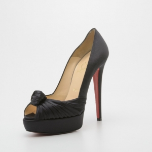 Pre Owned Christian Louboutin Black Satin Knotted Greissimo Platform Pumps Size 37