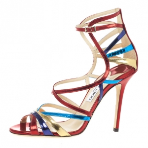 Pre Owned Jimmy Choo Multicolor Strappy Sandals Size 39.5