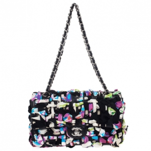Pre Owned Chanel Limited Edition Scarf-Woven Lambskin Classic Flap Bag