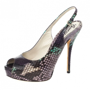 Pre Owned Gucci Purple Python Sofia Slingback Sandals Size 38