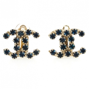 Pre Owned Chanel CC Blue Crystal Earrings
