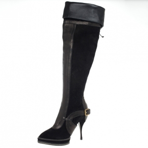 Pre Owned Christian Dior Black Suede &amp; Leather Lace Up Intrigante Over The Knee Boots Size 38.5