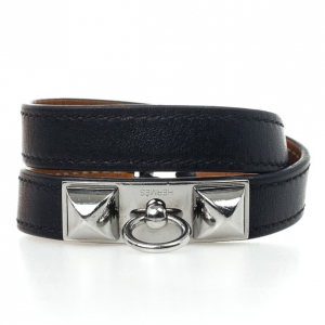 Pre Owned Hermes Rivale Double Tour Leather Bracelet