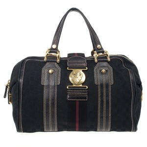Pre Owned Gucci Black Monogram Aviatrix Large Boston Bag