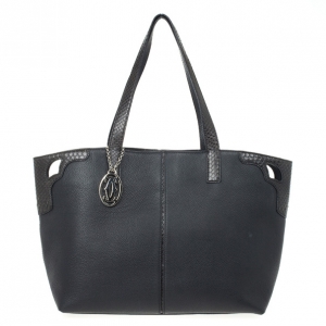 Pre Owned Cartier Black Leather and Snakeskin Limited Edition "Marcello de Cartier" Tote
