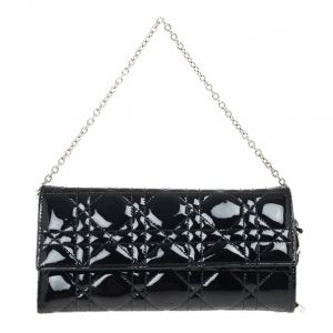 Pre Owned Christian Dior Lady Dior Patent Cannage Rendez-Vous Chain Wallet
