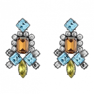 Pre Owned Mawi Hematite Geometric Gemstone Earrings 