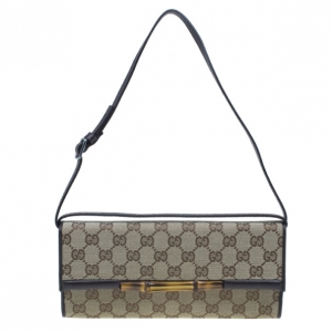 Pre Owned Gucci Brown Canvas Monogram GG Bamboo Clutch