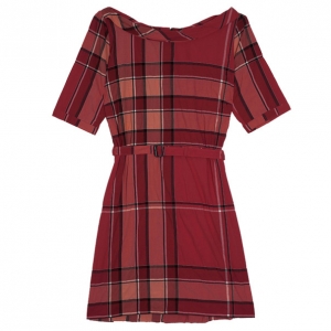 مملوكة مسبقًا Burberry Brit Boysenberry Check Crinkle Cotton Kristie Dress XL