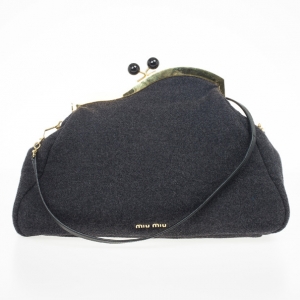 Pre Owned Miu Miu Grey Wool Oversized Clutch