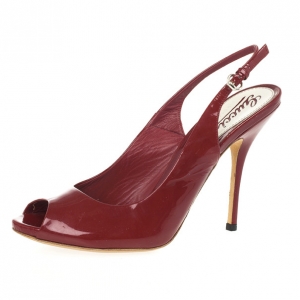 Pre Owned Gucci Red Patent Sofia Peep Toe Slingback Sandals Size 39.5