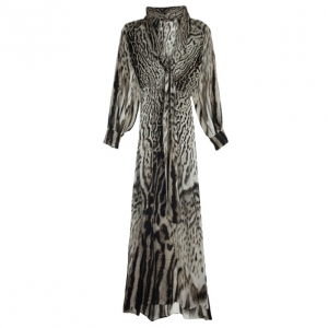 Pre Owned Roberto Cavalli Animal Print Silk Maxi Dress L