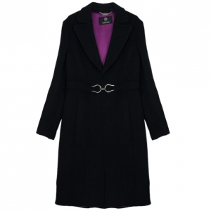 Pre Owned Versace Silver Buckle Black Trench Coat XL