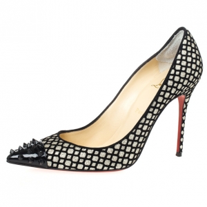 Pre Owned Christian Louboutin Floque Glitter Spike Geo 100mm Pumps Size 39.5