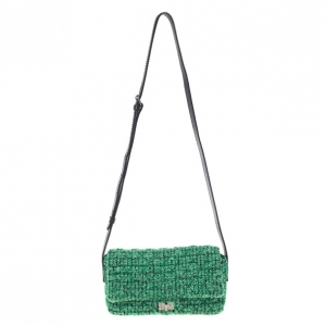 Pre Owned Chanel Green Easy Tweed Medium Flap