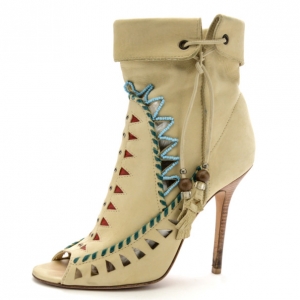 Pre Owned Jimmy Choo Beige Suede Embellished 'Zanzibar' Cut-Out Booties Size 38