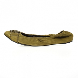 Pre Owned Burberry Green Satin Clasp Ballet Flats Size 38