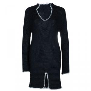Pre Owned Chanel Black Chunky Loose Knit Long Sleeve Dress S