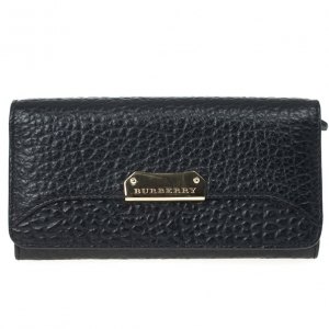 Pre Owned Burberry Black Ziggy Grainy Leather Continental Wallet