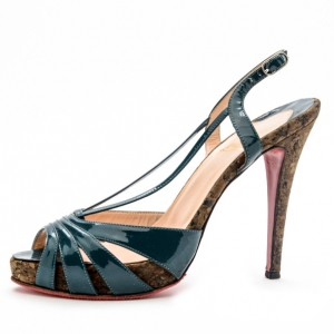 Pre Owned Christian Louboutin Teal Patent Activa Cork Sandals Size 38