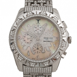Pre Owned Tiret New York Stainless Steel MOP Diamonds Chronograph Mens Wristwatch 42 MM