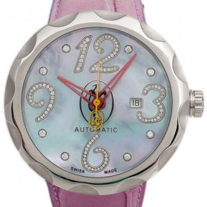 Pre Owned Valentin Yudashkin by Jacob & Co. MOP Diamond Stainless Steel Leather Automatic Womens Wristwatch 46 MM