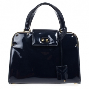 Pre Owned Yves Saint Laurent Blue Patent Leather Large Uptown Bag