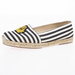 Pre Owned Christian Louboutin Galia Striped Canvas Espadrille Loafers Size 39