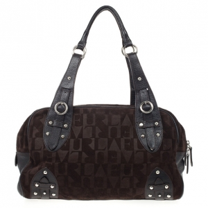 Pre Owned Furla Brown Suede Monogram Satchel