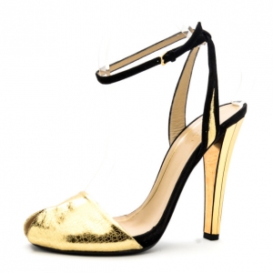 Pre Owned Gucci Gold Delphine Ankle Strap Sandals Size 38.5