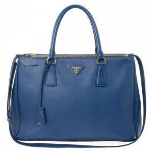 Pre Owned Prada Blue Saffiano Lux Double-zip Tote Bag