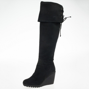 Pre Owned Fendi Black Suede Over the Knee Wedge Boots Size 37