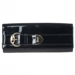 Pre Owned Gucci Black Patent Leather Buckle Clutch