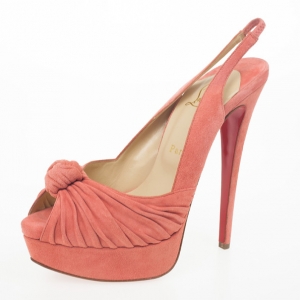 Pre Owned Christian Louboutin Pink Suede Jenny Knotted Slingback Platform Sandals Size 39
