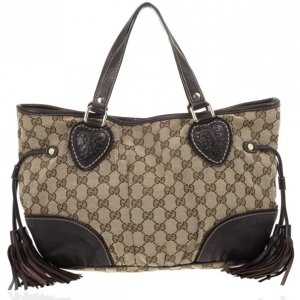 Pre Owned Gucci Brown Ebony GG Tribeca Medium Tote