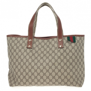 Pre Owned Gucci Beige Coated Canvas Web Loop Tote