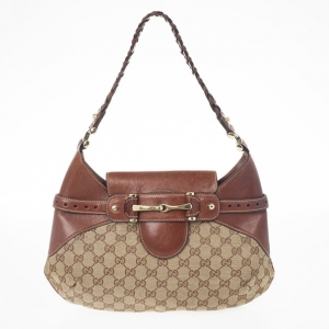 Pre Owned Gucci Signature Horsebit Monogram and Leather Hobo