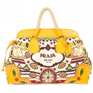 Pre Owned Prada Canapa Stampata Frame Bag