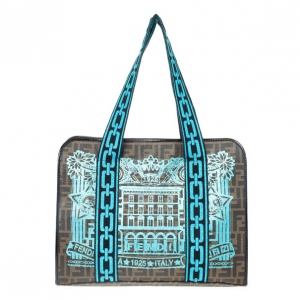 Pre Owned Fendi Brown Zucca Graffiti Print Tote